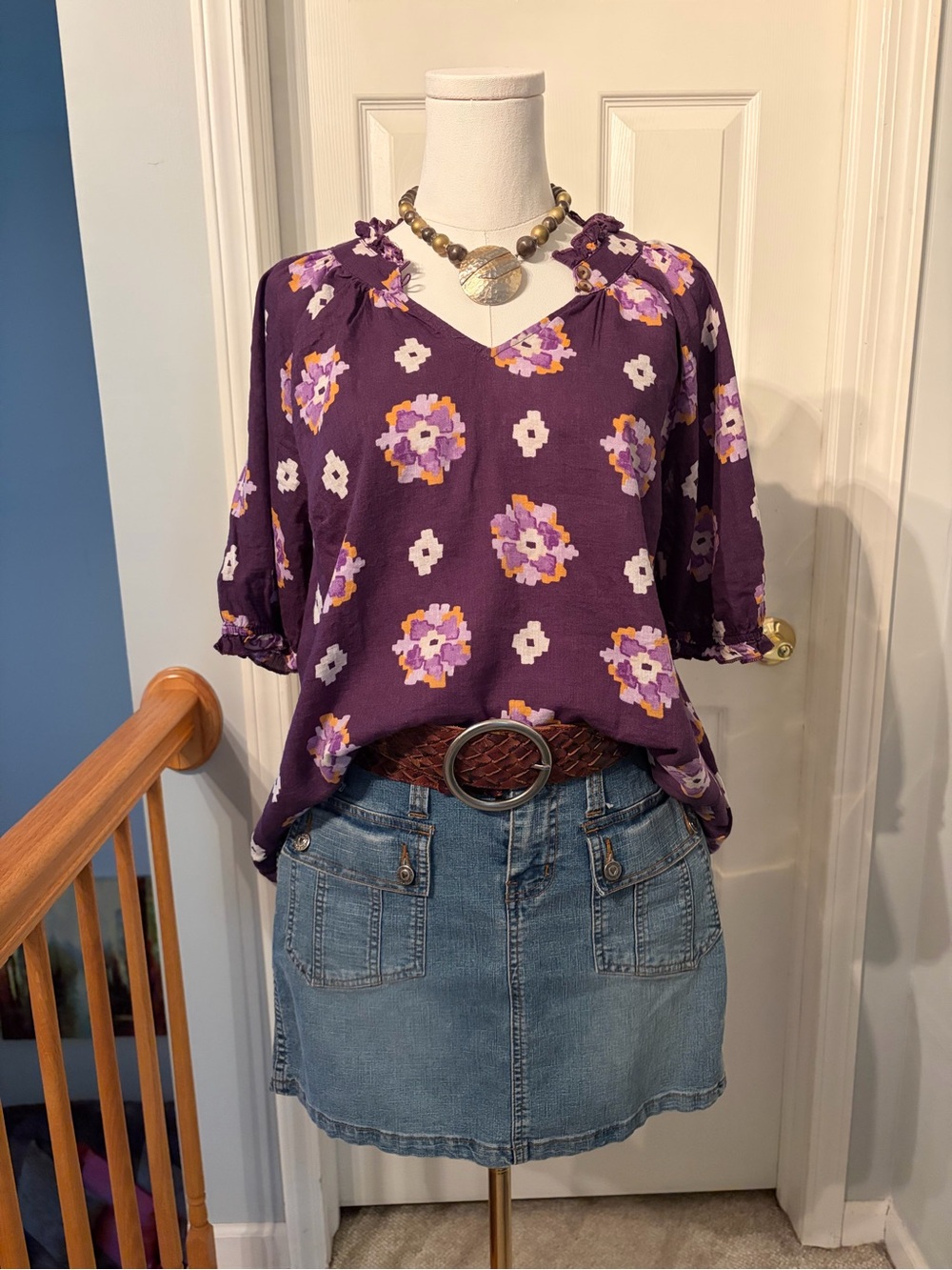 Sonoma Purple Floral Scoop-Neck Peasant Top
